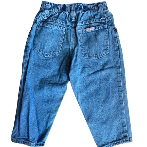 Vintage OshKosh B'Gosh Pink Label Blue Denim Elastic Waist Jeans Approx Size 3T - Picture 2 of 5